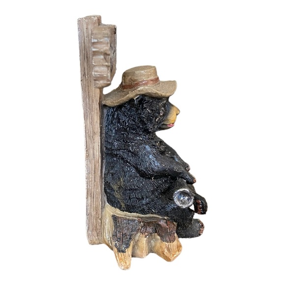 Grumpy Bear Figurine holding a gun wearing a hat under a GO AWAY sign - Picture 5 of 6